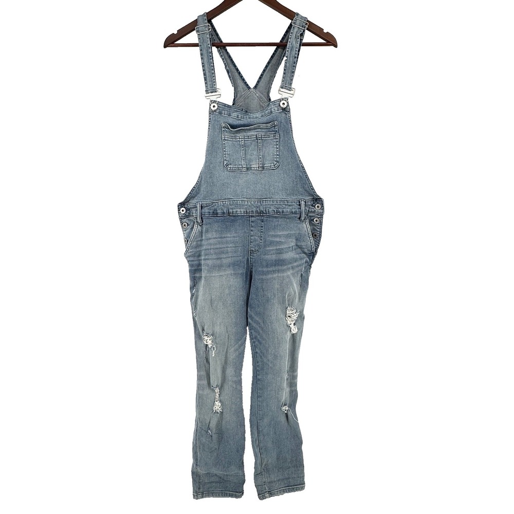 Torrid Overalls Blue Denim Straight Leg Stretch Plus Size 16 Stretch Distressed